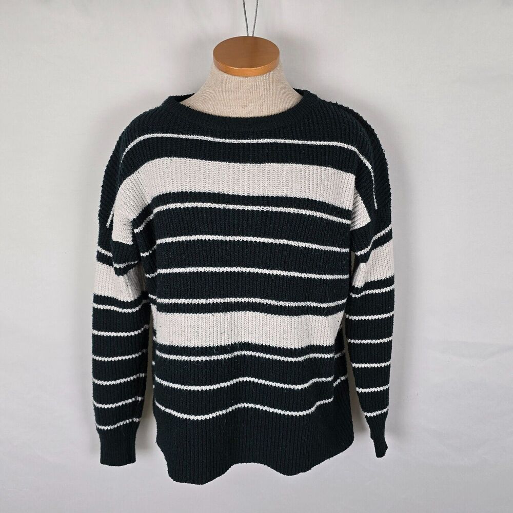 Pink Clover Sweater Women's XL Stripe Round Neck Long Dolman Sleeve Green White